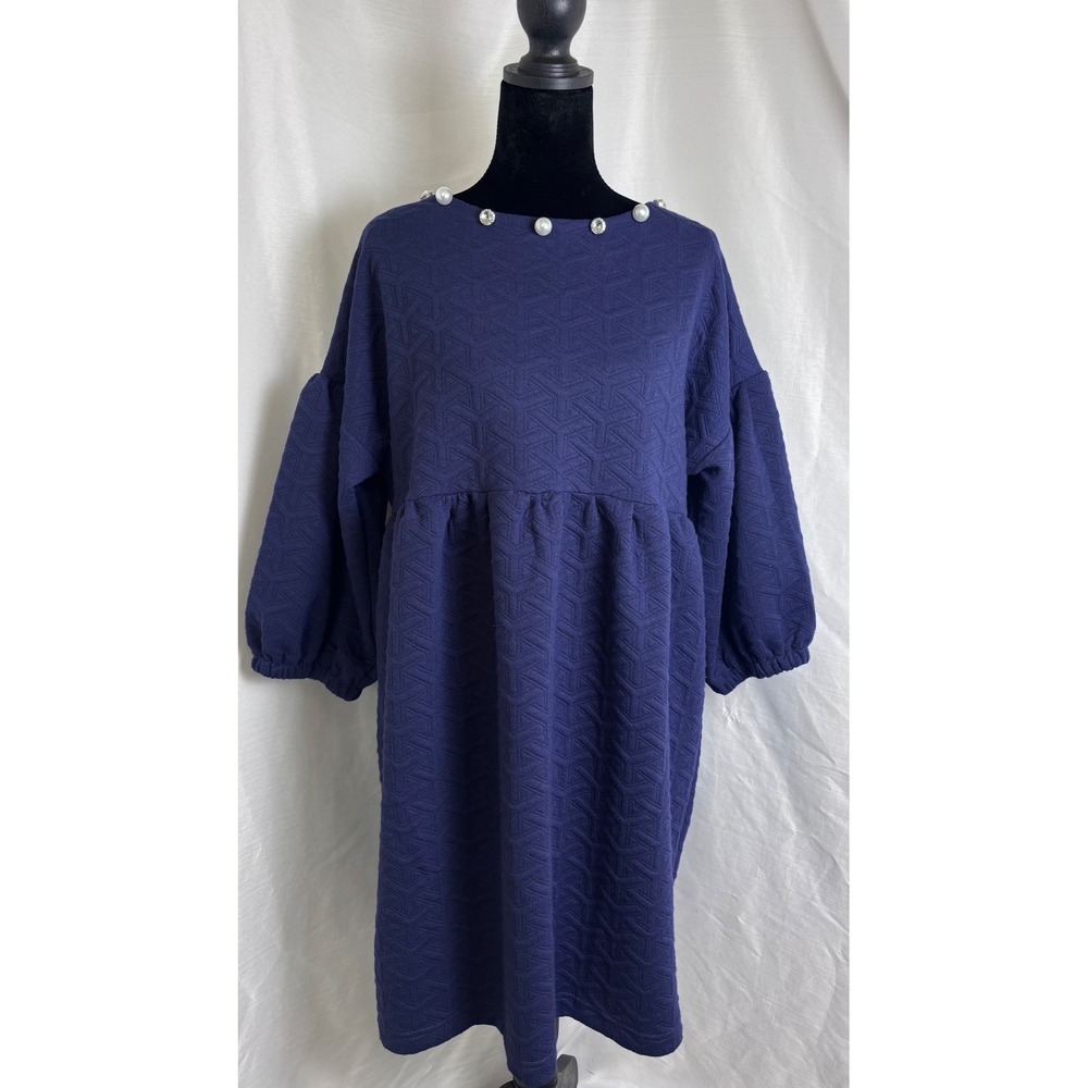 Simply Southern Dress Women Small Navy NWT Pearl Embellished Babydoll Midi